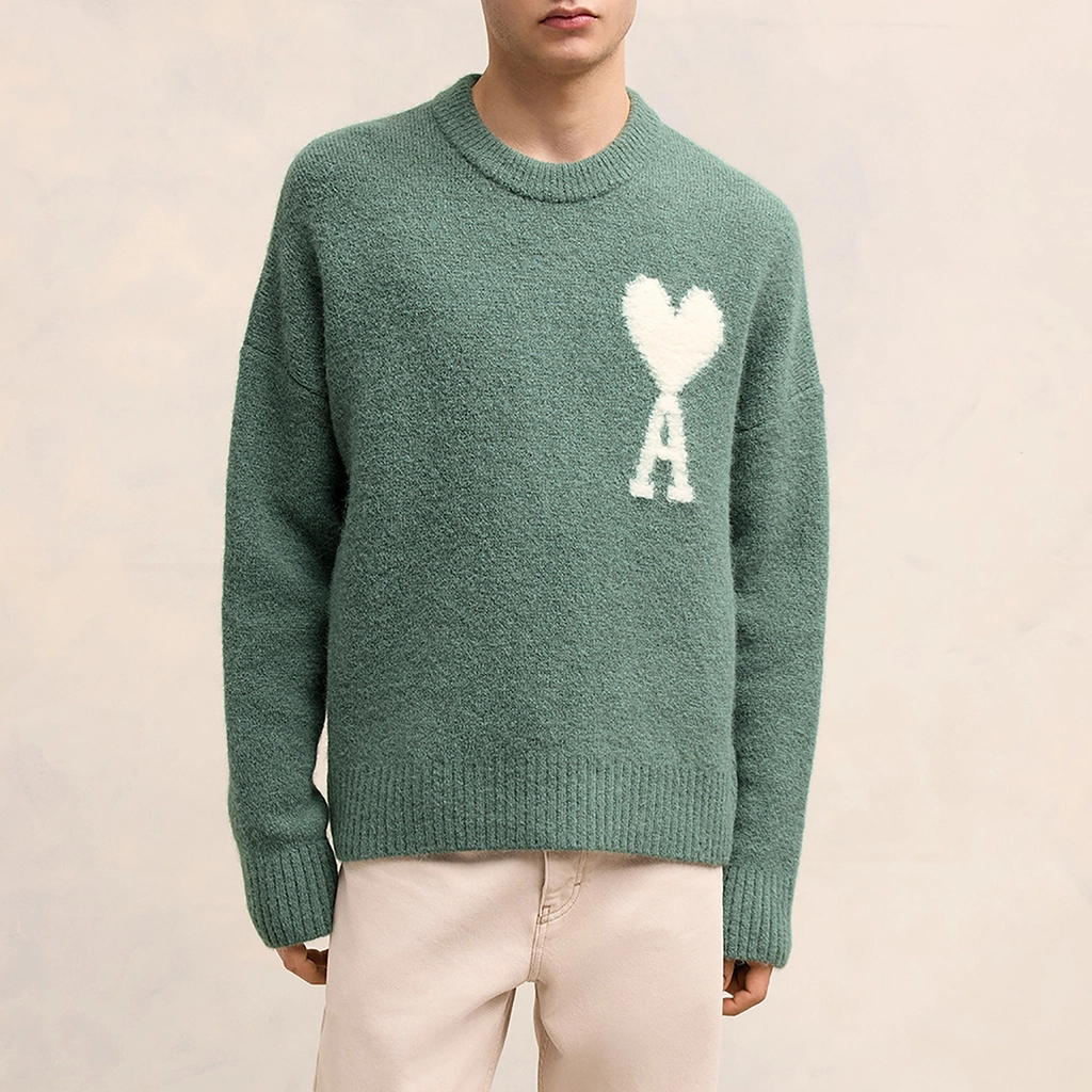 AMI Paris Off White De Coeur Alpaca-Blend Knit Jumper - M